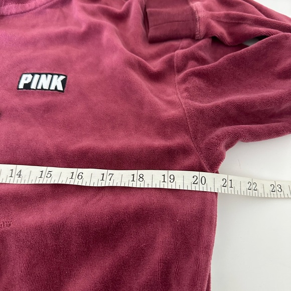 VS PINK Victorias Secret Maroon Velour Cropped Zip Up Sweater Size XS - Picture 8 of 8